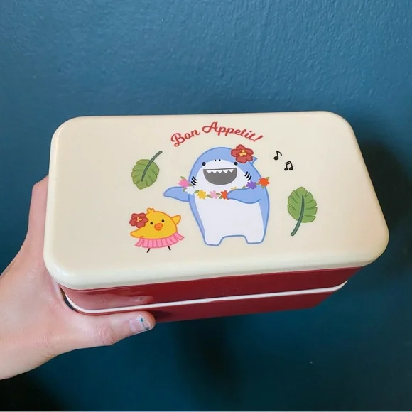 Cute Bon Appetit Hawaiian Shark and Chick Print Double Layer Lunch Box - Picture 1 of 6